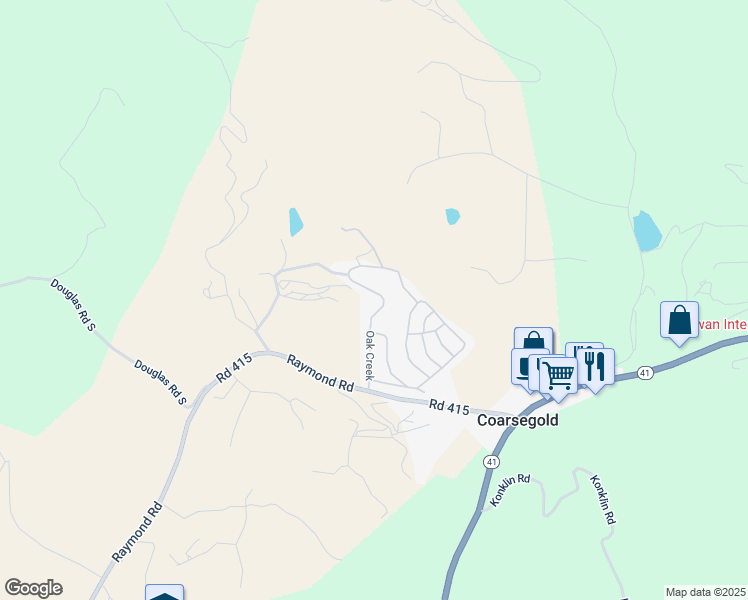 map of restaurants, bars, coffee shops, grocery stores, and more near 46041 Road 415 in Coarsegold