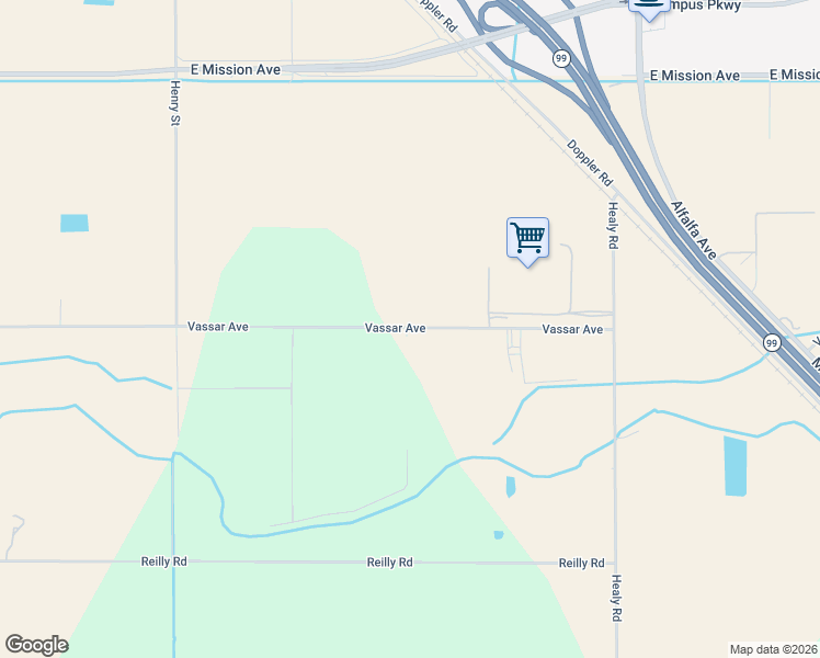 map of restaurants, bars, coffee shops, grocery stores, and more near 2425 Vassar Avenue in Merced