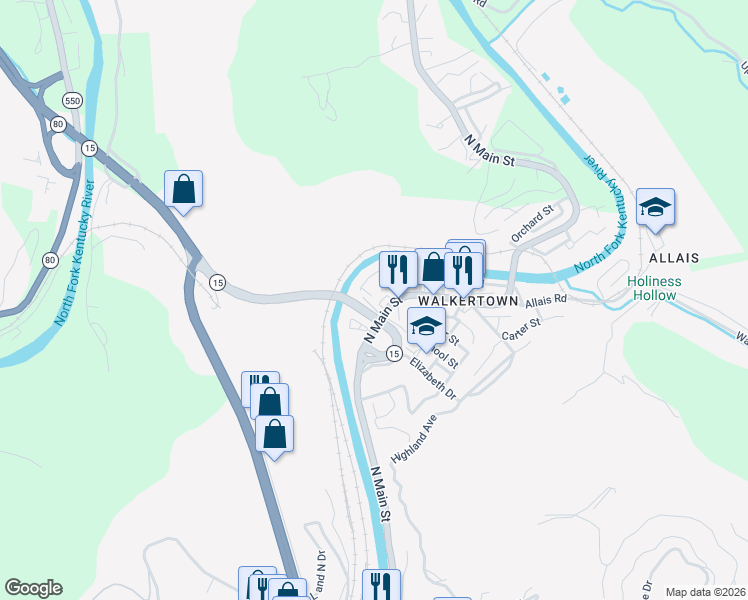 map of restaurants, bars, coffee shops, grocery stores, and more near 101-159 Mc Kinney Court in Hazard