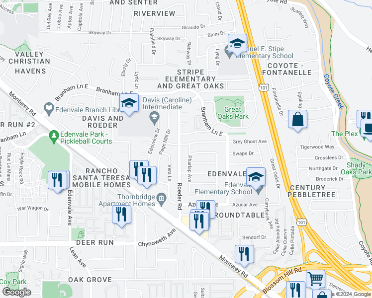 map of restaurants, bars, coffee shops, grocery stores, and more near 5069 Pharlap Avenue in San Jose