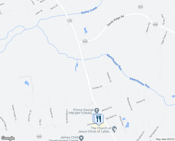 map of restaurants, bars, coffee shops, grocery stores, and more near 3435 Prince George Drive in Prince George