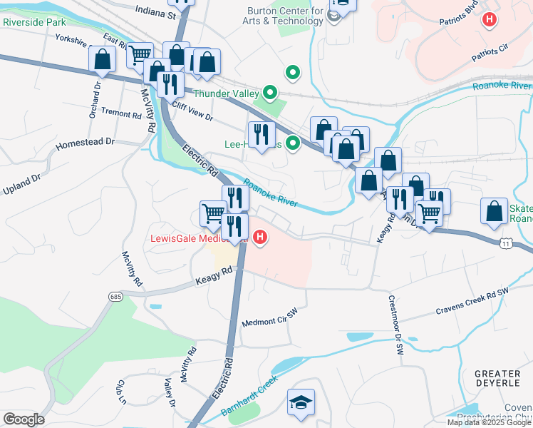 map of restaurants, bars, coffee shops, grocery stores, and more near 1727 Braeburn Drive in Salem