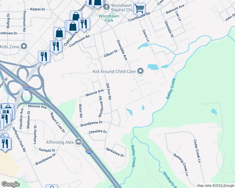 map of restaurants, bars, coffee shops, grocery stores, and more near 1815 Old Iron Road in Hopewell