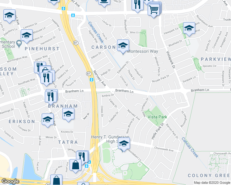 map of restaurants, bars, coffee shops, grocery stores, and more near 4533 Britwell Court in San Jose