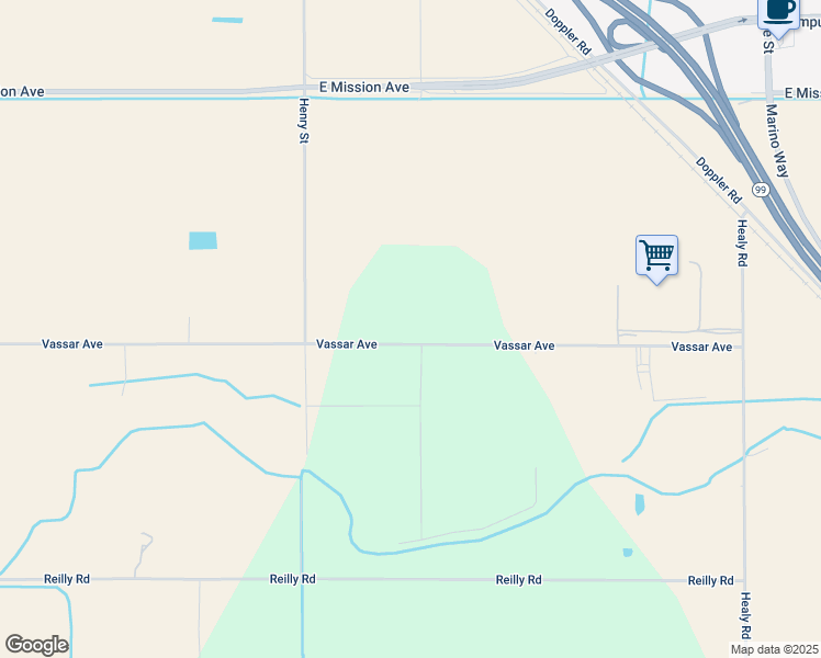 map of restaurants, bars, coffee shops, grocery stores, and more near 2230 Vassar Avenue in Merced