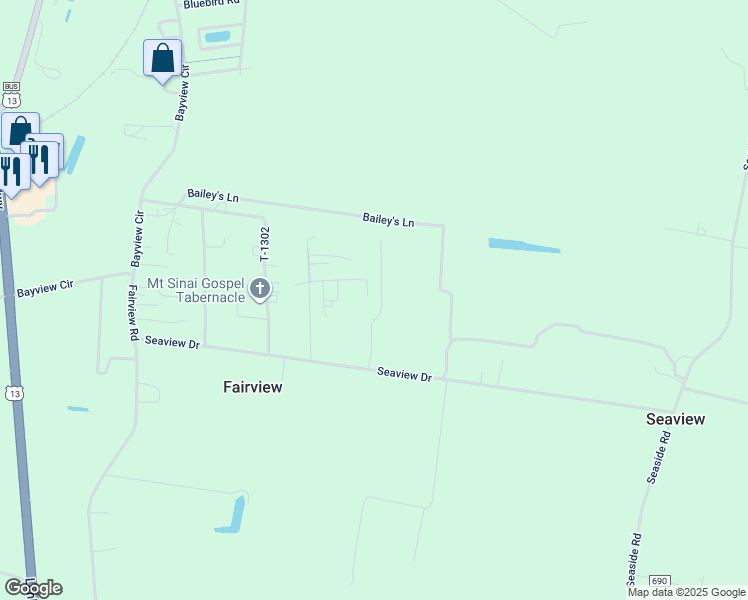 map of restaurants, bars, coffee shops, grocery stores, and more near 23068 Erwin Court in Cape Charles