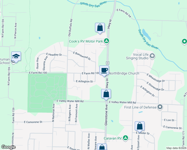 map of restaurants, bars, coffee shops, grocery stores, and more near 3761 North Delaware Avenue in Springfield