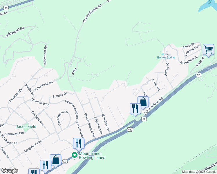 map of restaurants, bars, coffee shops, grocery stores, and more near 3903 Carey St in Bluefield