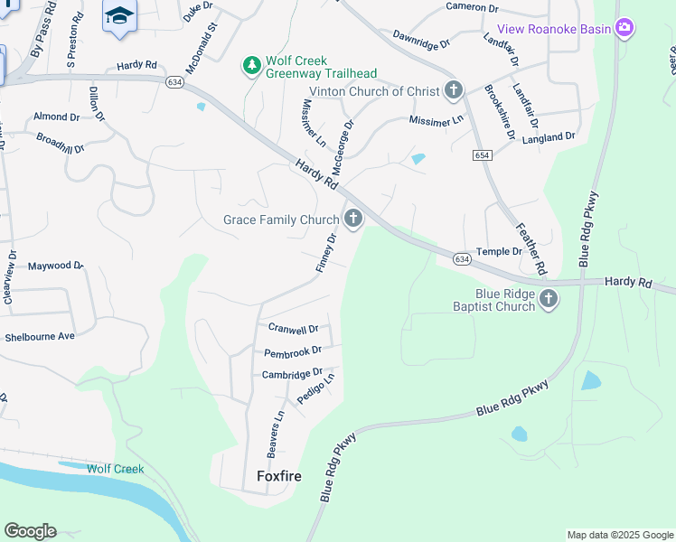 map of restaurants, bars, coffee shops, grocery stores, and more near 1518 Muse Drive in Vinton