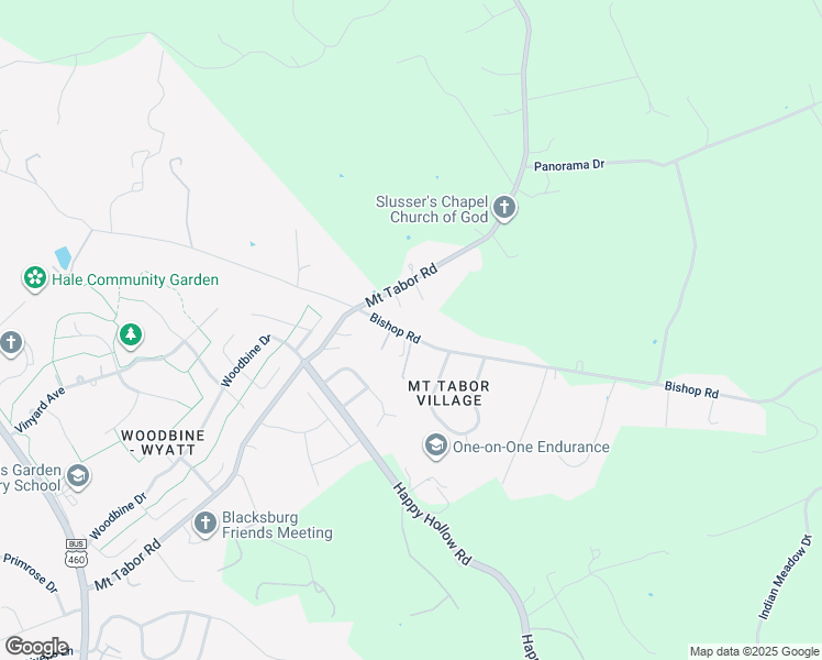 map of restaurants, bars, coffee shops, grocery stores, and more near 1209 Bishop Road in Blacksburg