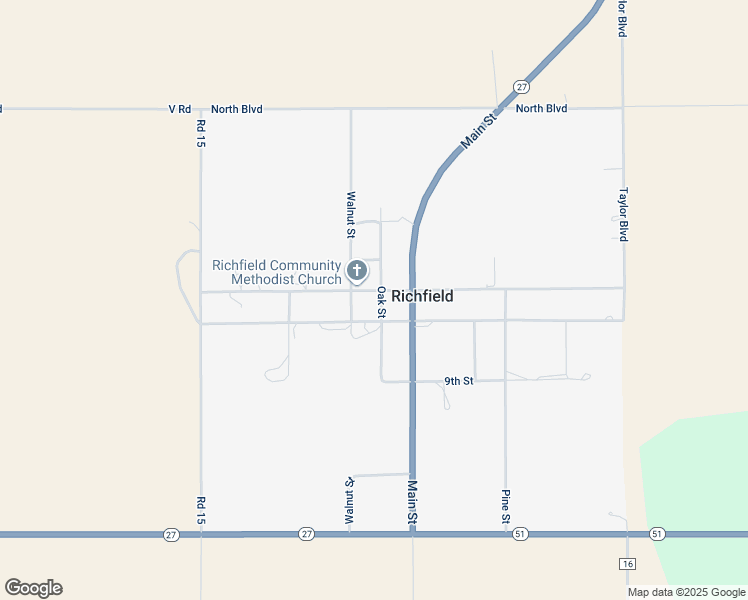 map of restaurants, bars, coffee shops, grocery stores, and more near Oak Street in Richfield