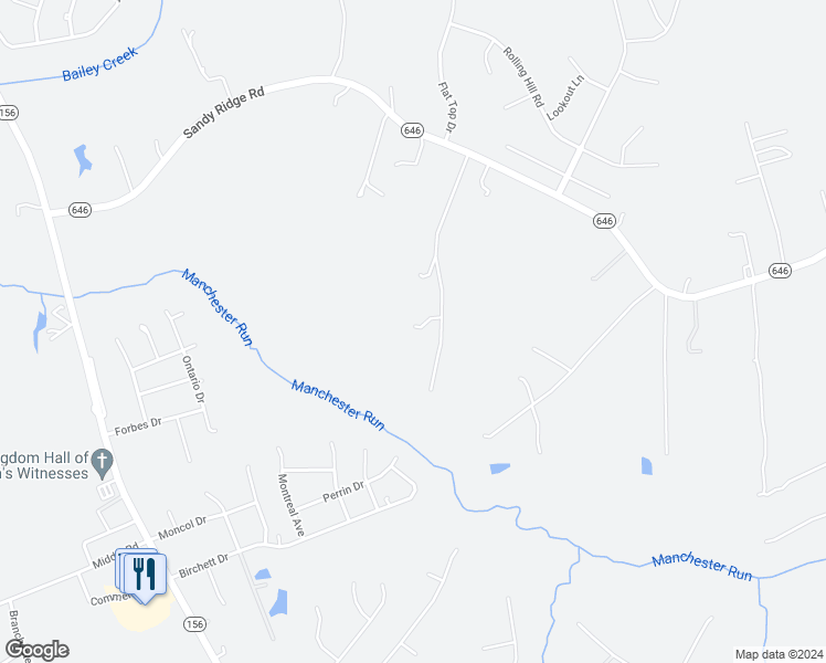 map of restaurants, bars, coffee shops, grocery stores, and more near 3412 High Peak Lane in Hopewell