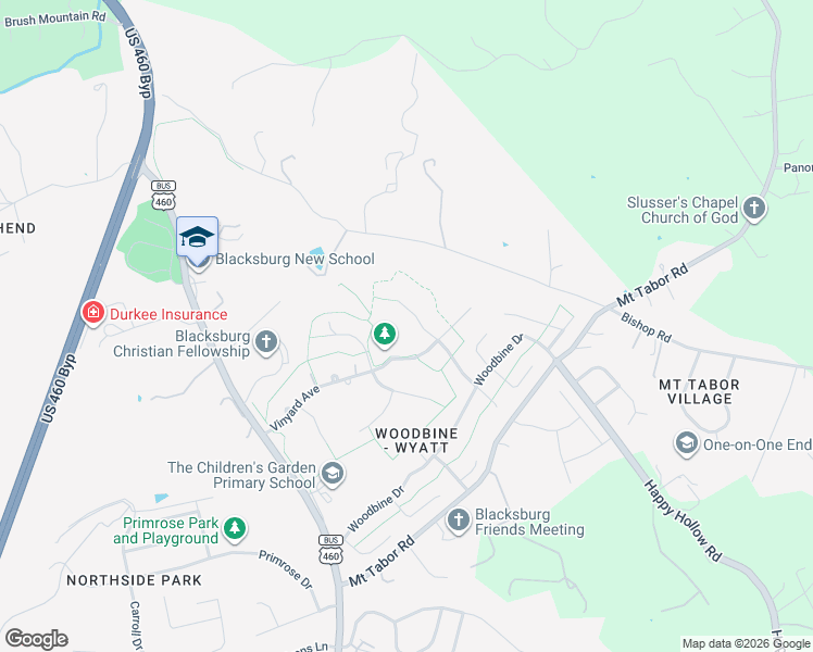 map of restaurants, bars, coffee shops, grocery stores, and more near 2201-2229 Birch Leaf Lane Northeast in Blacksburg