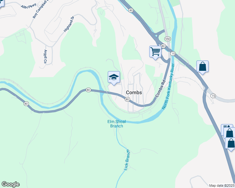 map of restaurants, bars, coffee shops, grocery stores, and more near Kenzie Lane in Combs