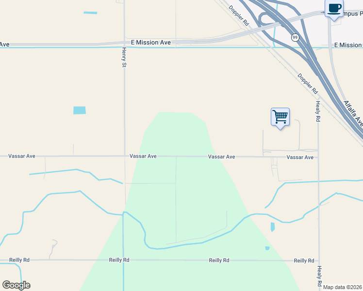 map of restaurants, bars, coffee shops, grocery stores, and more near 2260 Vassar Avenue in Merced