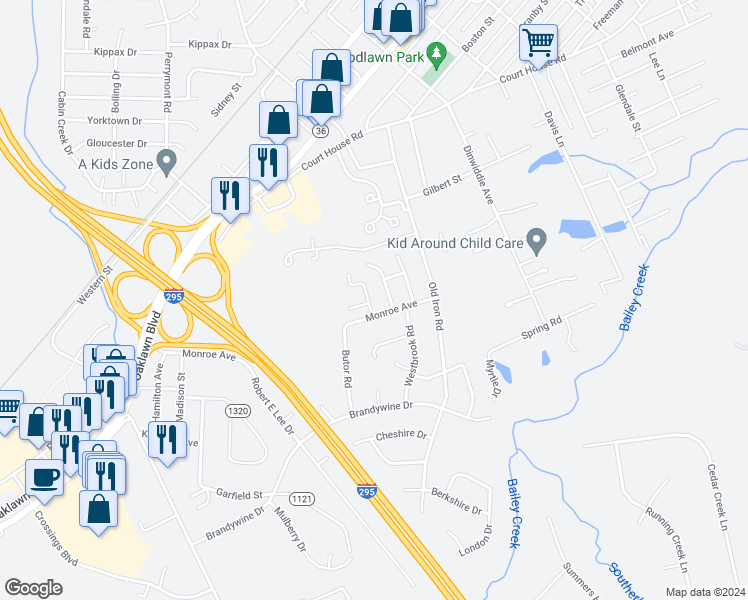 map of restaurants, bars, coffee shops, grocery stores, and more near 1631 Autumn Drive in Hopewell