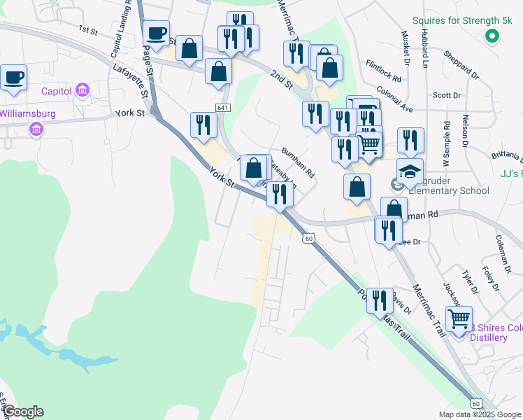 map of restaurants, bars, coffee shops, grocery stores, and more near 614 York Street in Williamsburg