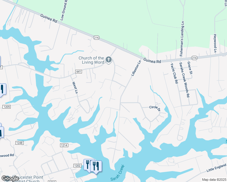 map of restaurants, bars, coffee shops, grocery stores, and more near 1965 Merrick Drive in Gloucester Point
