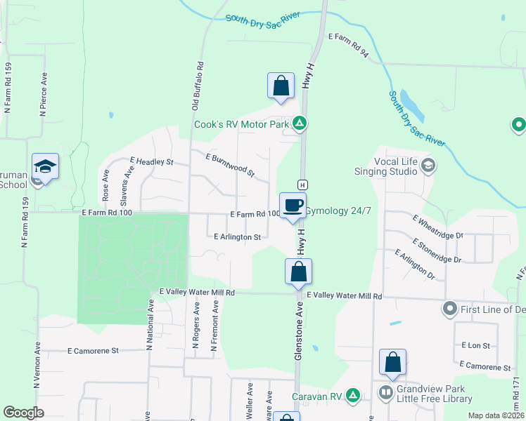 map of restaurants, bars, coffee shops, grocery stores, and more near 3761 North Delaware Avenue in Springfield