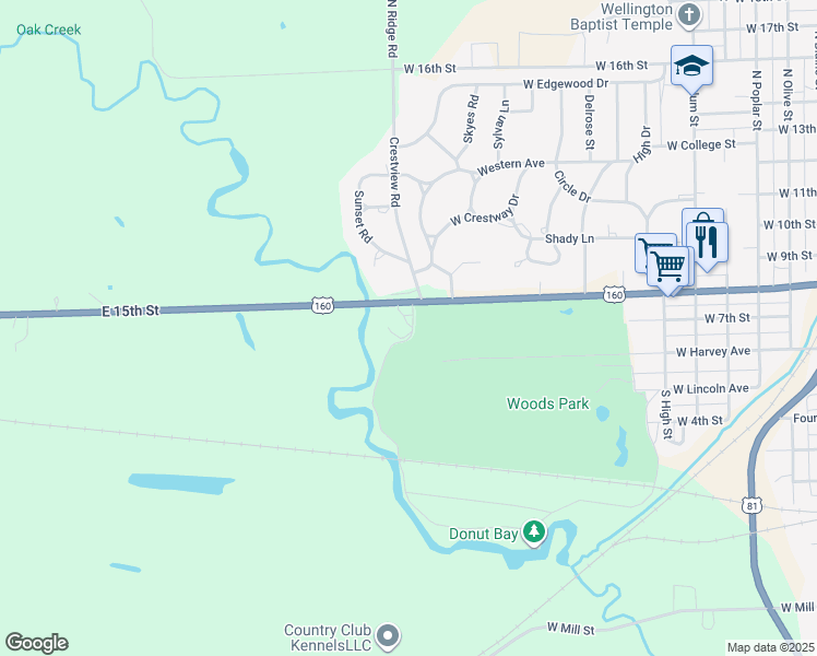 map of restaurants, bars, coffee shops, grocery stores, and more near 1600 West 8th Street in Wellington