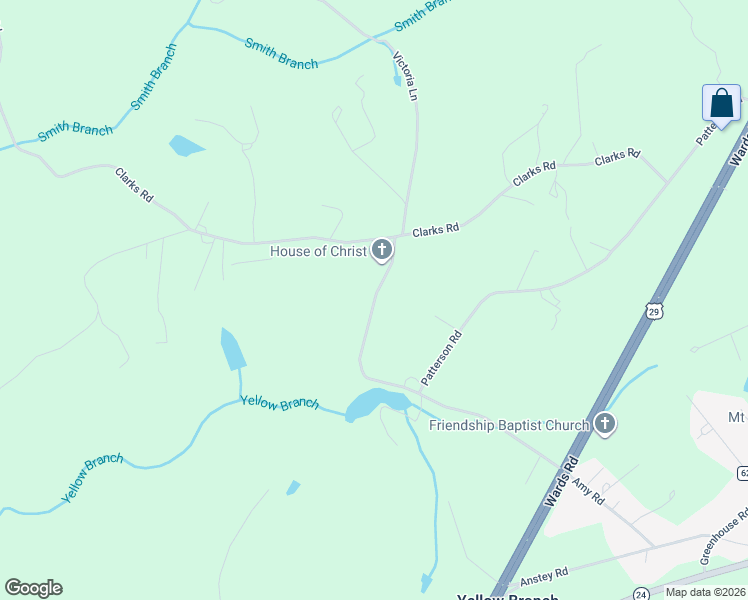 map of restaurants, bars, coffee shops, grocery stores, and more near 639-723 Moorman Mill Road in Rustburg