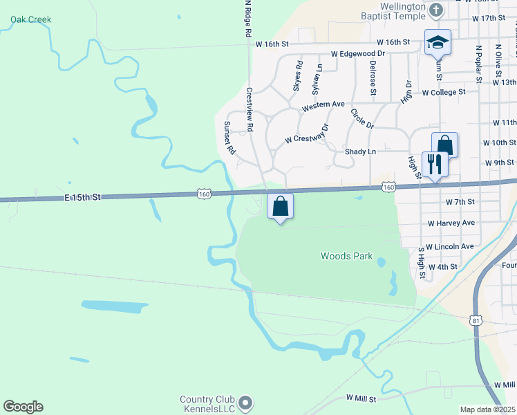 map of restaurants, bars, coffee shops, grocery stores, and more near 1600 West 8th Street in Wellington
