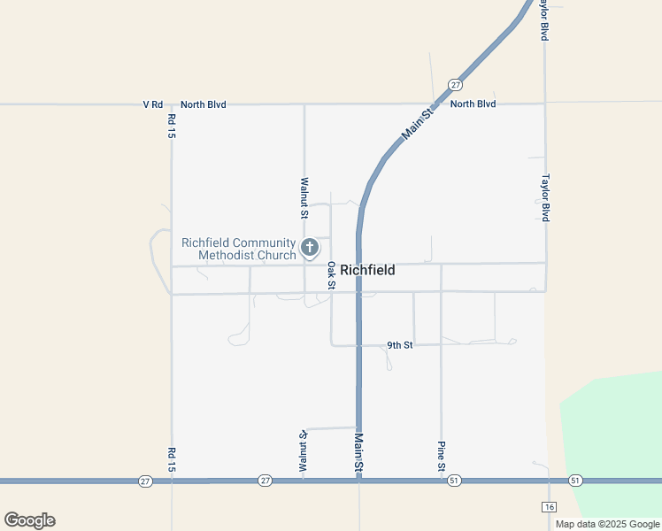 map of restaurants, bars, coffee shops, grocery stores, and more near Oak Street in Richfield