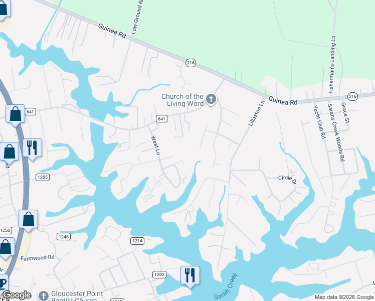 map of restaurants, bars, coffee shops, grocery stores, and more near 1949 West Lane in Gloucester Point