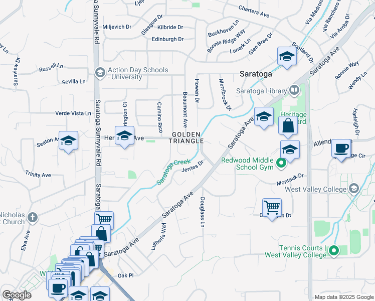map of restaurants, bars, coffee shops, grocery stores, and more near 13891 River Ranch Circle in Saratoga