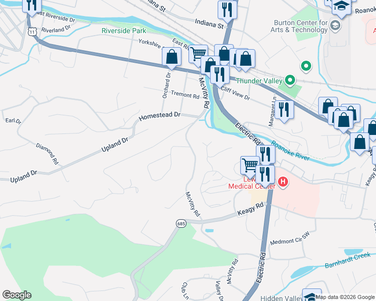map of restaurants, bars, coffee shops, grocery stores, and more near 1909 McVitty Road in Salem