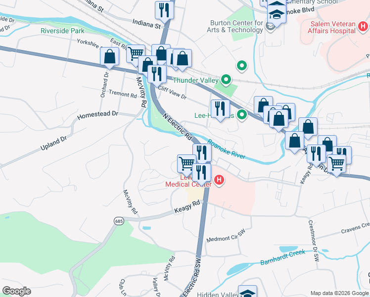 map of restaurants, bars, coffee shops, grocery stores, and more near 2001 Ridgewood Drive in Salem
