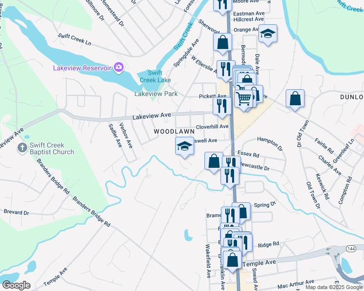 map of restaurants, bars, coffee shops, grocery stores, and more near 409 Taswell Avenue in Colonial Heights