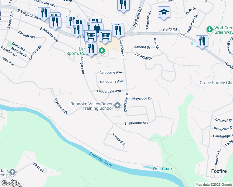 map of restaurants, bars, coffee shops, grocery stores, and more near 959 Lauderdale Avenue in Vinton