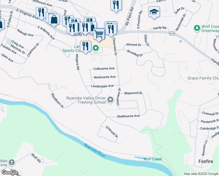 map of restaurants, bars, coffee shops, grocery stores, and more near 959 Lauderdale Avenue in Vinton