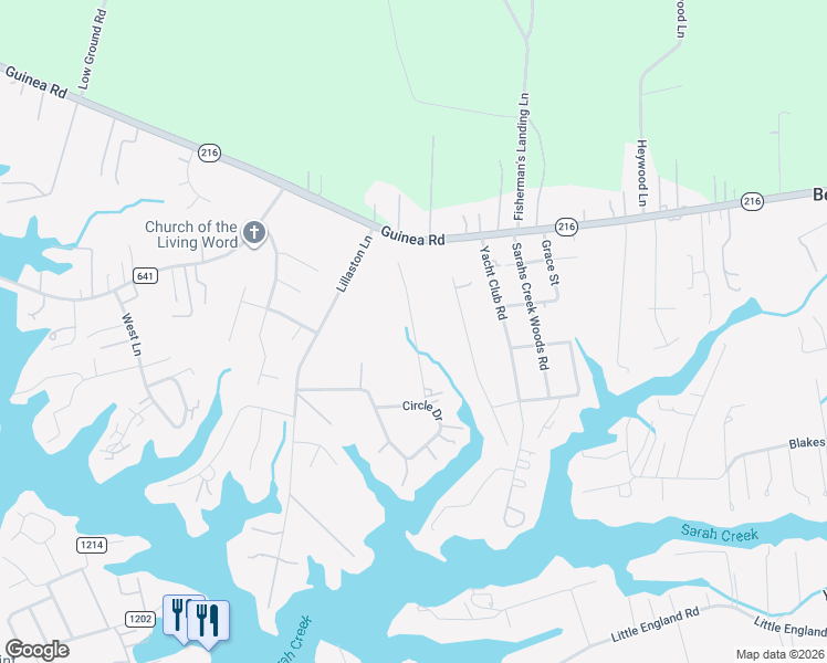 map of restaurants, bars, coffee shops, grocery stores, and more near 1932-2098 State Route 1264 in Gloucester Point