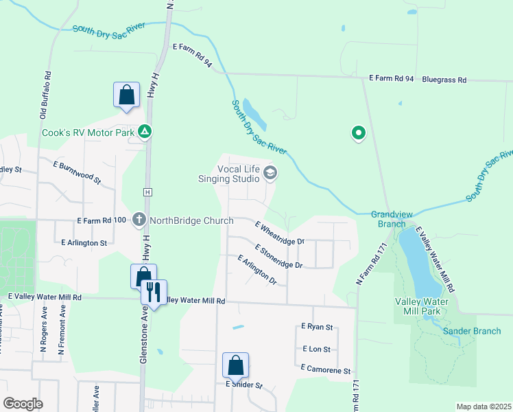 map of restaurants, bars, coffee shops, grocery stores, and more near 3960 North Dysart Avenue in Springfield