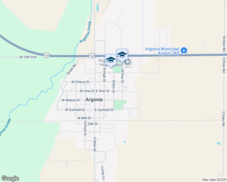 map of restaurants, bars, coffee shops, grocery stores, and more near 200 North Elm Street in Argonia
