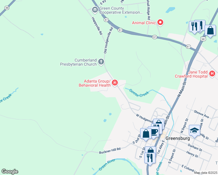 map of restaurants, bars, coffee shops, grocery stores, and more near 105 Hillview Terrace in Greensburg