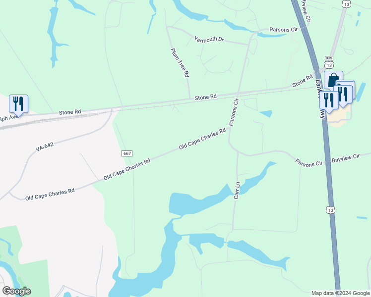 map of restaurants, bars, coffee shops, grocery stores, and more near 3334 Sherwood Gate in Capeville