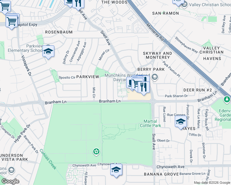 map of restaurants, bars, coffee shops, grocery stores, and more near 4688 Holycon Circle in San Jose
