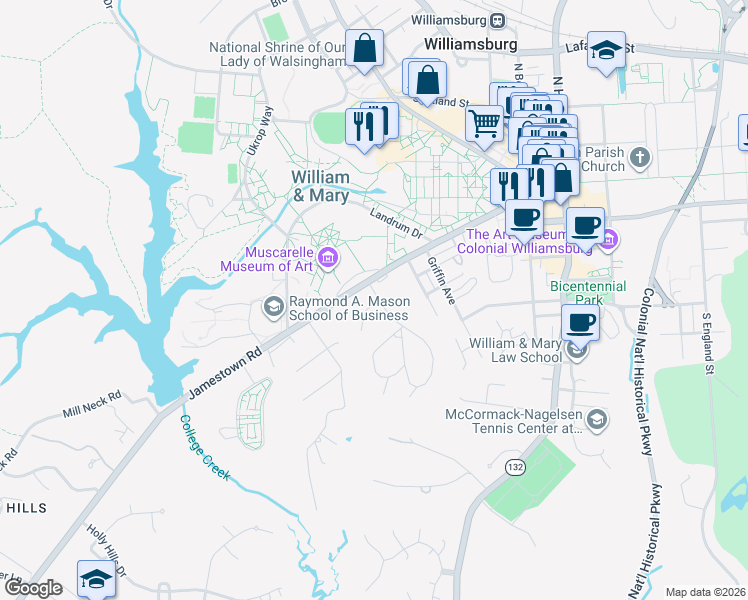 map of restaurants, bars, coffee shops, grocery stores, and more near in Williamsburg