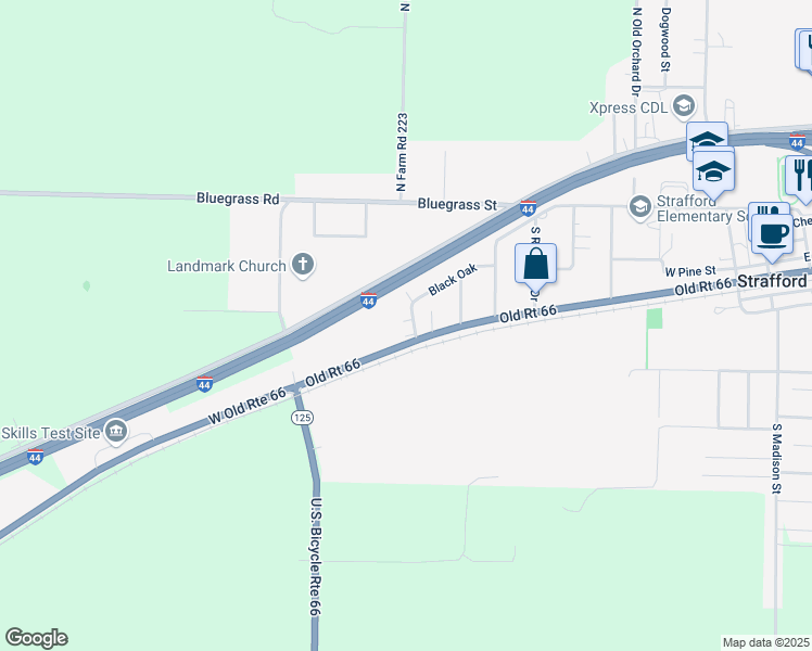 map of restaurants, bars, coffee shops, grocery stores, and more near 207 South Oakcliff Avenue in Strafford