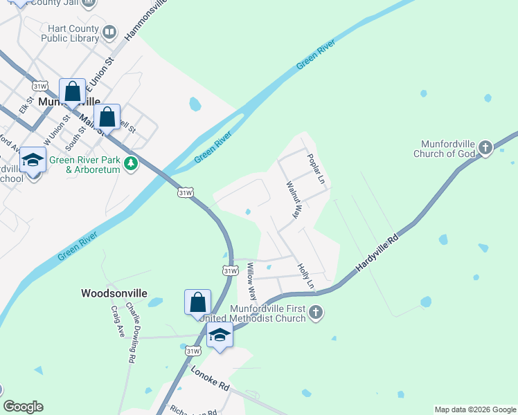 map of restaurants, bars, coffee shops, grocery stores, and more near 398 Whitman Rd in Munfordville