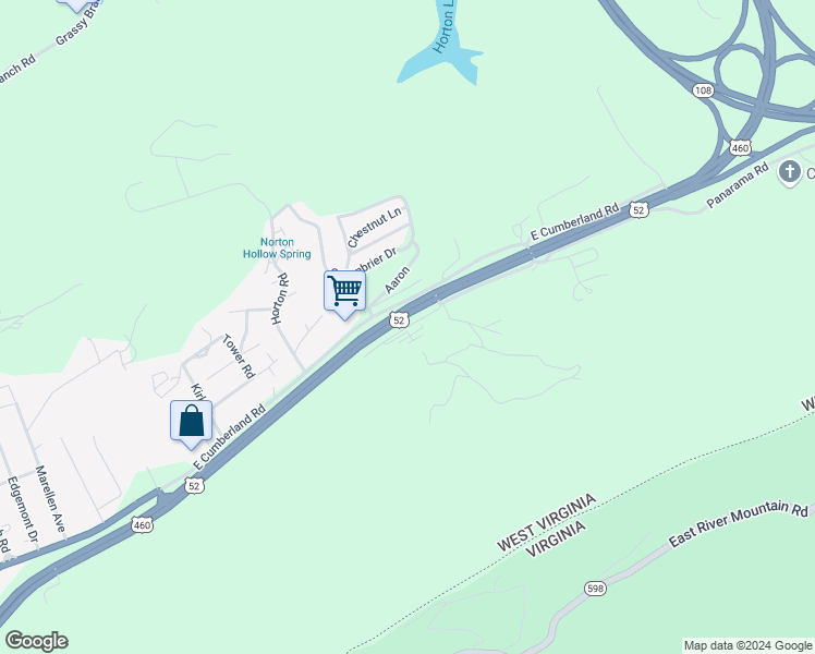 map of restaurants, bars, coffee shops, grocery stores, and more near Big Laurel Highway in Bluefield