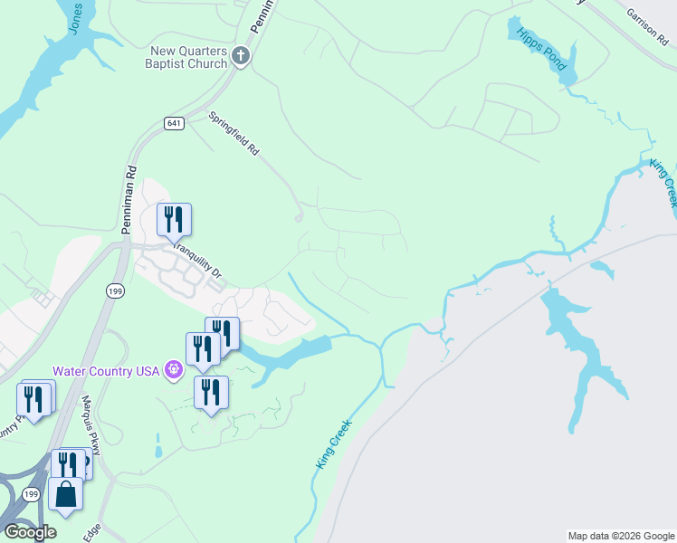 map of restaurants, bars, coffee shops, grocery stores, and more near 2000 Springfield Road in Williamsburg