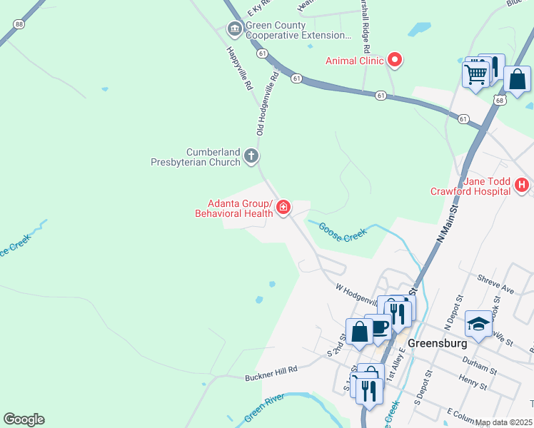 map of restaurants, bars, coffee shops, grocery stores, and more near 187 Hillview Terrace in Greensburg