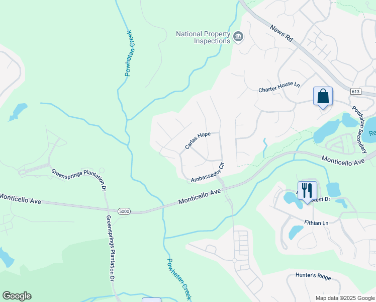 map of restaurants, bars, coffee shops, grocery stores, and more near 3736 Carlas Hope Rd in Williamsburg