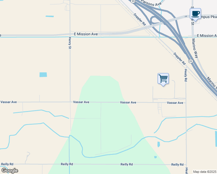 map of restaurants, bars, coffee shops, grocery stores, and more near 2260 Vassar Avenue in Merced
