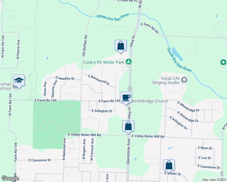 map of restaurants, bars, coffee shops, grocery stores, and more near 3853 N Delaware Ave in Springfield