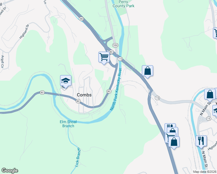 map of restaurants, bars, coffee shops, grocery stores, and more near 294 Cemetery Road in Combs